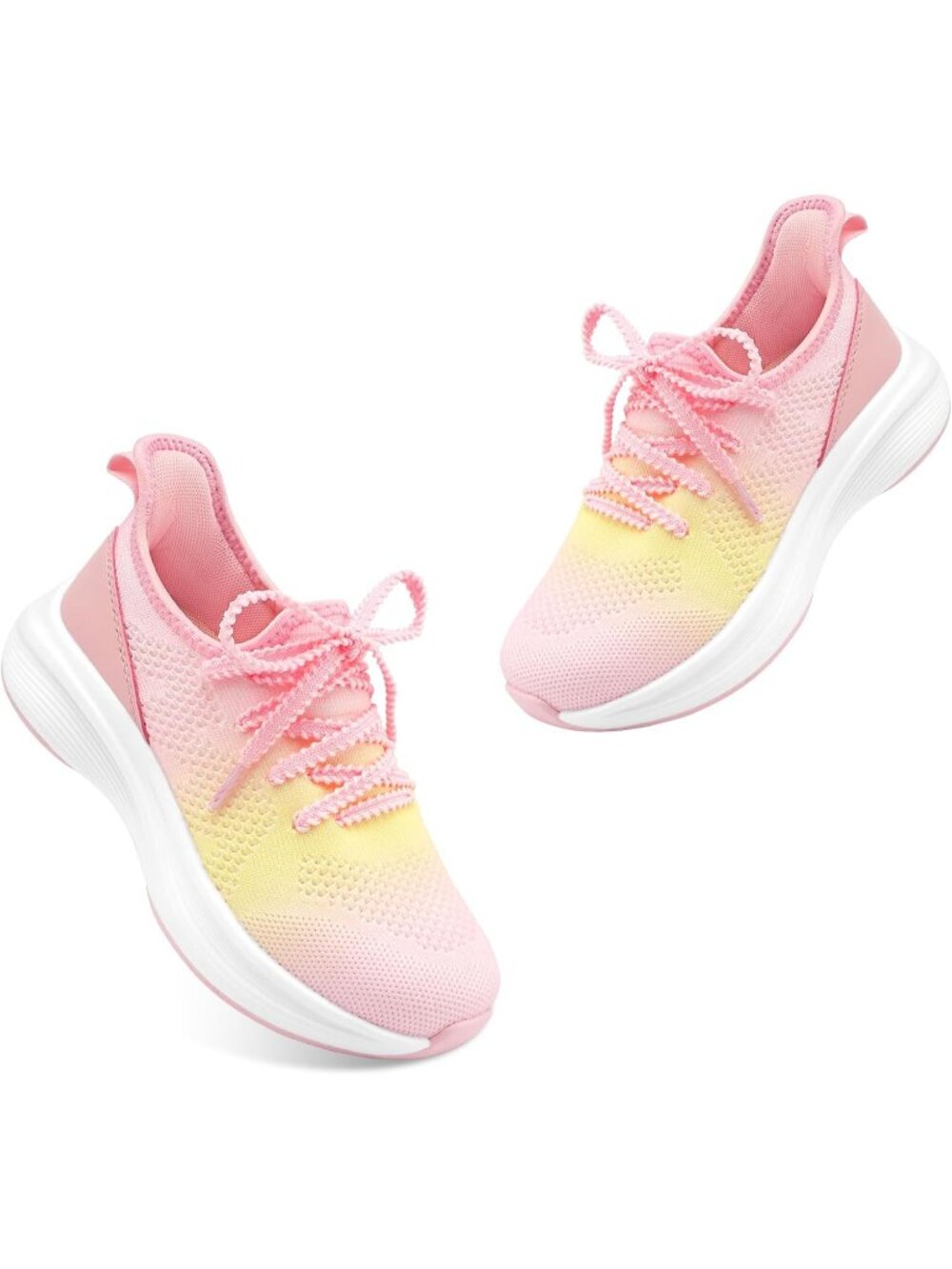 Girls Pink Knit Tennis Shoes Slip-On Kids Running Shoes Athletic Running Shoes